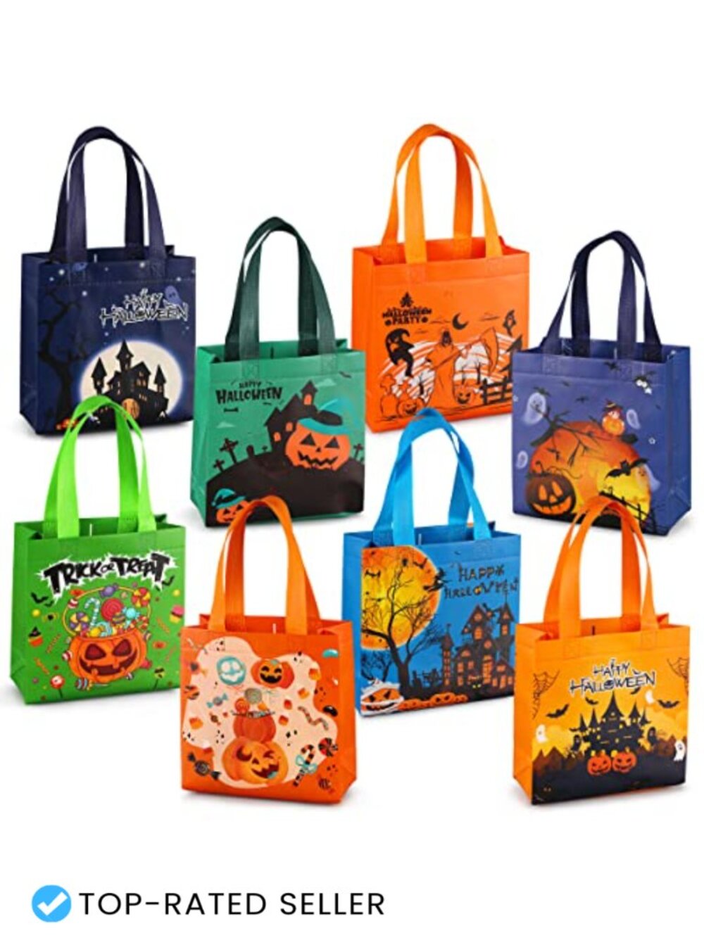 8 Pack Halloween Tote Bags Non-Woven Trick or Treat Gift Party Supplies